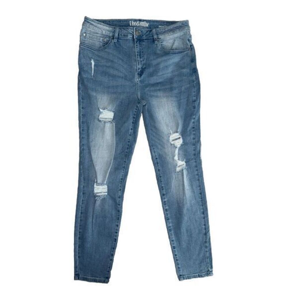 Rhodanthe‎ Super Slim Distressed Skinny Jeans Womens 16 Medium Wash Ripped Denim